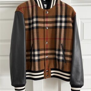Burberry Tan and Black Plaid Bomber Jacket